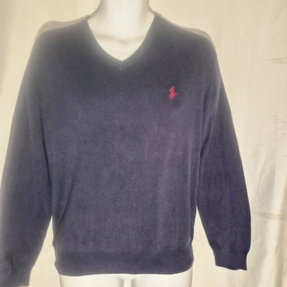 Polo by Ralph Lauren V-Neck sweater, 100% Pima Cotton, Dark Blue in size Medium - Picture 10 of 13